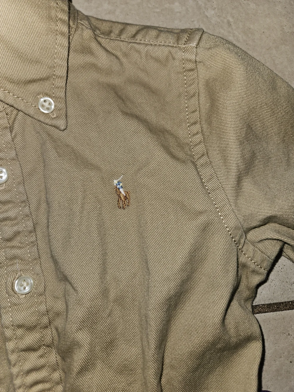 Ralph Lauren Tan Button-Front Shirt Dress with Striped Belt
